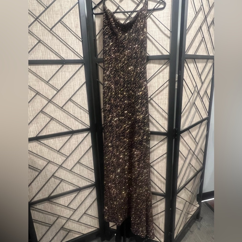 *VINTAGE* Y2K Dazzling, Black & Gold Halter Evening  Homecoming/Prom Dress
